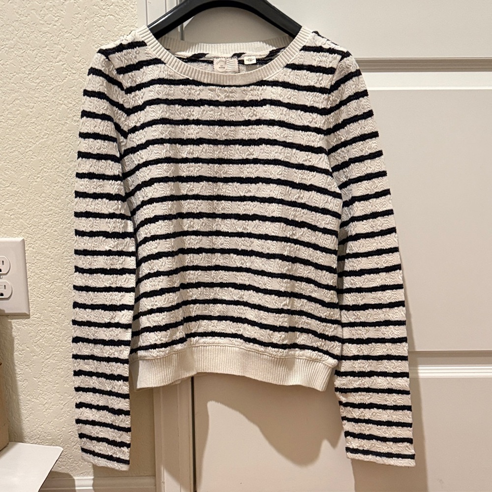 Anthropologie Cream and Black Striped Pullover Sweater